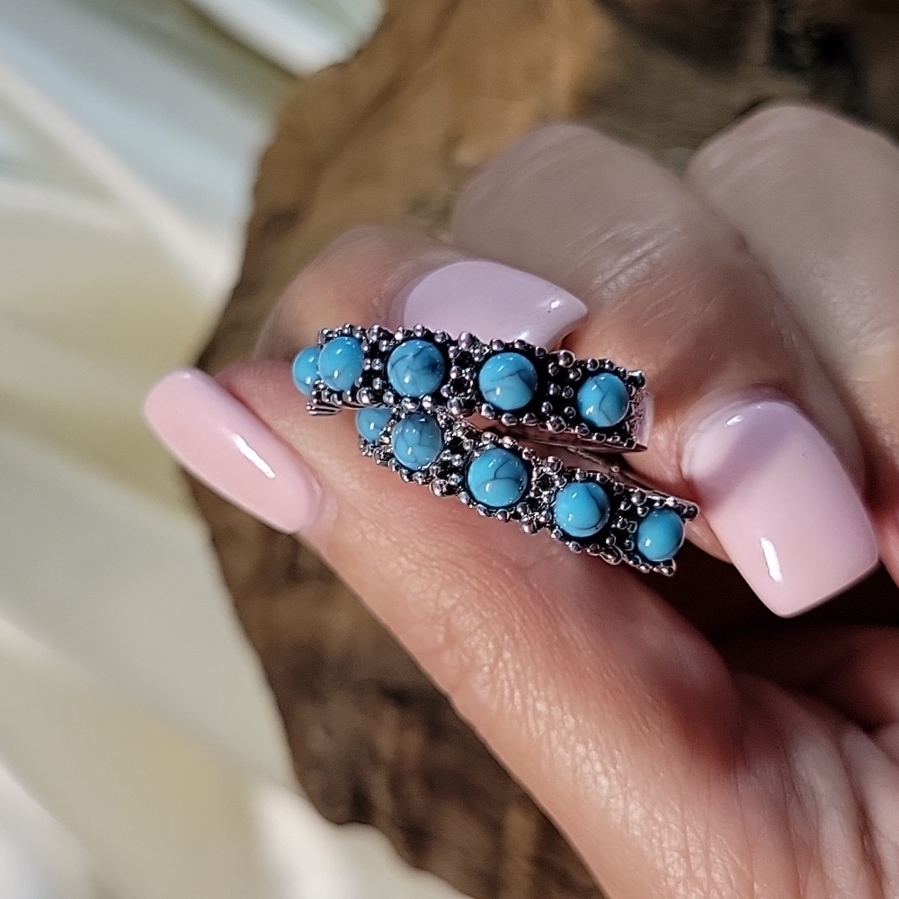 💥FLASH SALE💥Rustic Turquoise Half Hoop Earrings, S925 - Picture 6 of 8